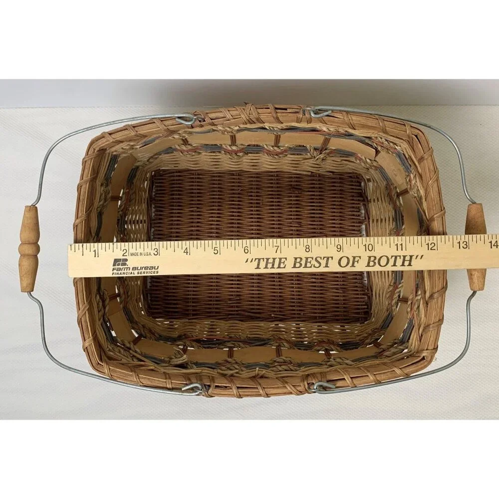 Vintage Nautical-Themed Woven Basket Wire Bail Handles Sailboat Design 10